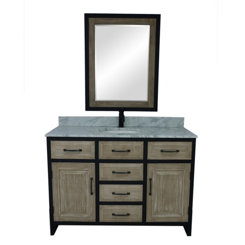 INFURNITURE WK8848+CW TOP 48 INCHRUSTIC SOLID FIR SINGLE SINK IRON FRAME VANITY WITH CARRARA WHITE MARBLE TOP