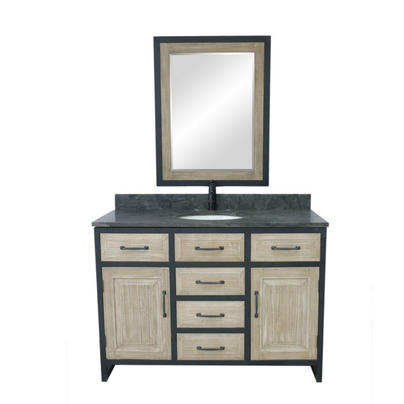 INFURNITURE WK8848+WK TOP 48 INCHRUSTIC SOLID FIR SINGLE SINK IRON FRAME VANITY WITH LIMESTONE TOP