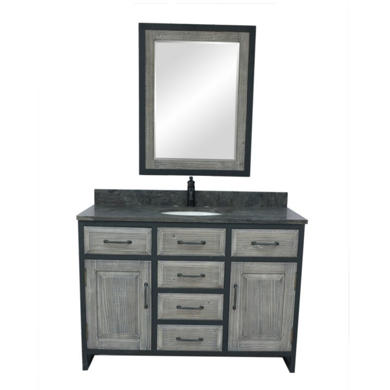 INFURNITURE WK8848-G+WK TOP 48 INCHRUSTIC SOLID FIR SINGLE SINK IRON FRAME VANITY IN GREY WITH LIMESTONE TOP
