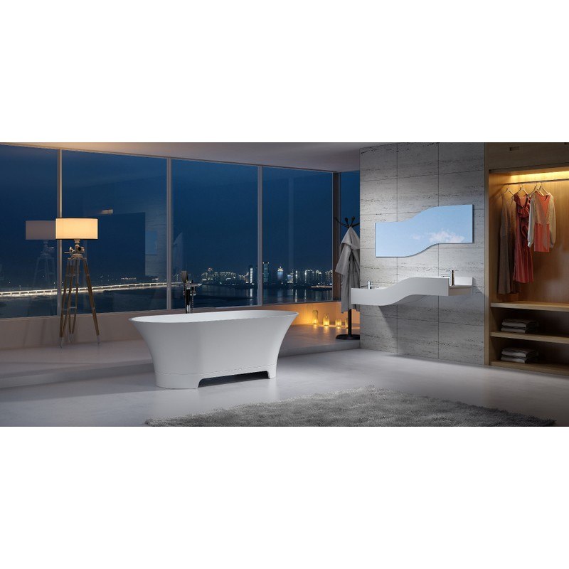 INFURNITURE WS-BT-TCS92-G 64 INCH POLYSTONE OVAL FREE STANDING BATHTUB IN GLOSSY WHITE