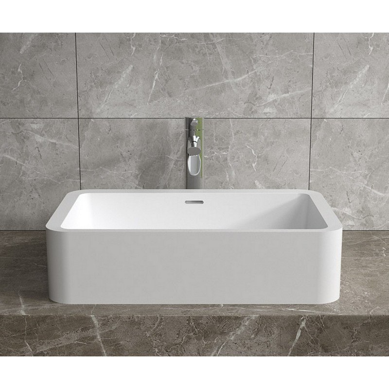 INFURNITURE WS-VS-V103-G 23 X 14 INCH POLYSTONE RECTANGULAR VESSEL BATHROOM SINK WITH OVERFLOW IN GLOSSY WHITE