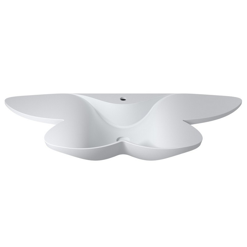 INFURNITURE WS-WS-K35L-G 53 INCH POLYSTONE BUTTERFLY STYLE WALL MOUNTED SINK IN GLOSSY WHITE
