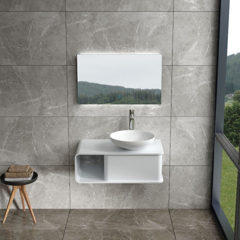 INFURNITURE WS-WV-VP18L-G 31 INCH POLYSTONE WALL MOUNTED VANITY ONLY IN GLOSSY WHITE