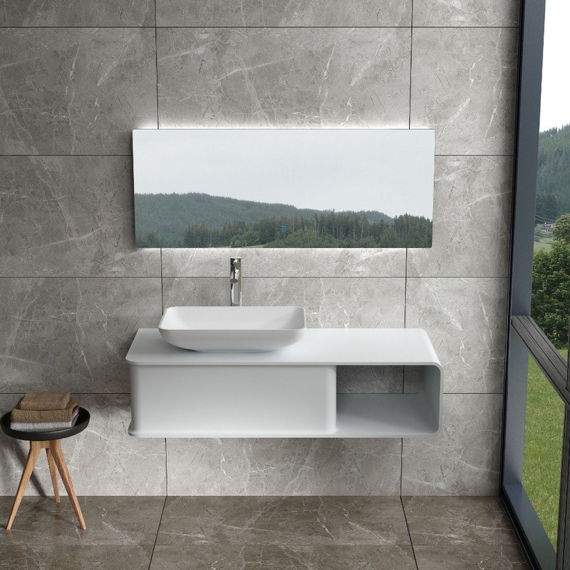 INFURNITURE WS-WV-VP7L-G 47 INCH POLYSTONE WALL MOUNTED VANITY ONLY IN GLOSSY WHITE