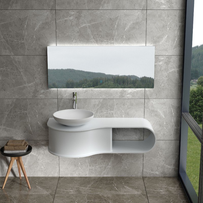 INFURNITURE WS-WV-VP9L-G 47 INCH POLYSTONE WALL MOUNTED VANITY ONLY IN GLOSSY WHITE