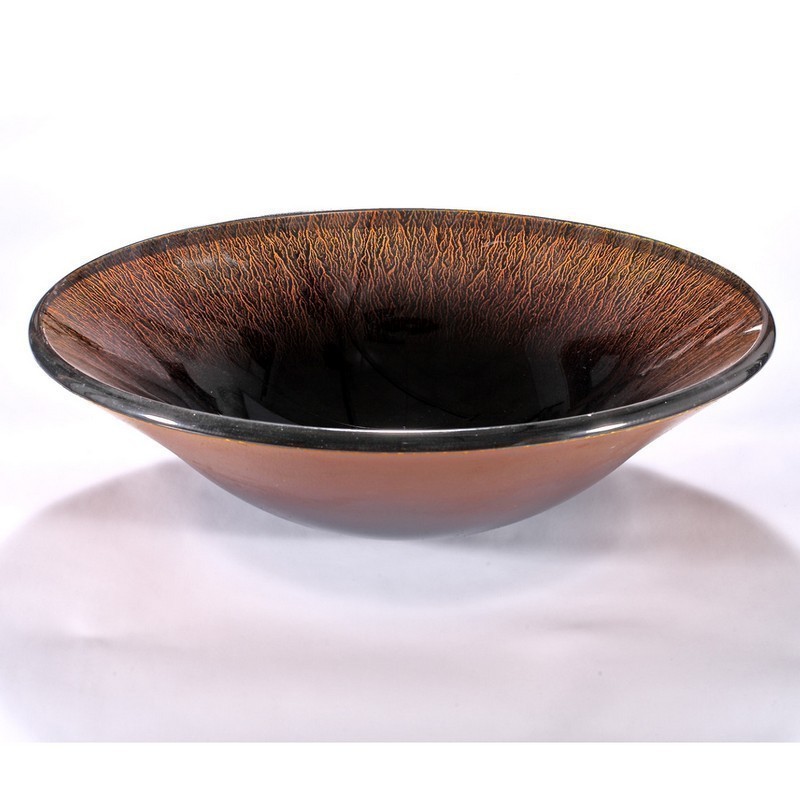 INFURNITURE ZA-1253 16.5 INCH TEMPERED GLASS CIRCULAR VESSEL BATHROOM SINK IN BLACK AND BROWN