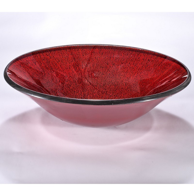INFURNITURE ZA-1276 16.5 INCH TEMPERED GLASS CIRCULAR VESSEL BATHROOM SINK IN BLACK AND RED