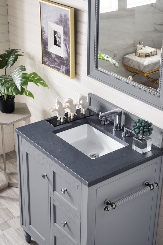 JAMES MARTIN 301-V30-SL-3CSP COPPER COVE ENCORE 30 INCH SINGLE VANITY IN SILVER GRAY WITH 3 CM CHARCOAL SOAPSTONE QUARTZ TOP WITH SINK