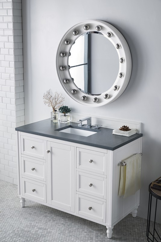 JAMES MARTIN 301-V48-BW-3CSP COPPER COVE ENCORE 48 INCH SINGLE VANITY IN BRIGHT WHITE WITH 3 CM CHARCOAL SOAPSTONE QUARTZ TOP WITH SINK