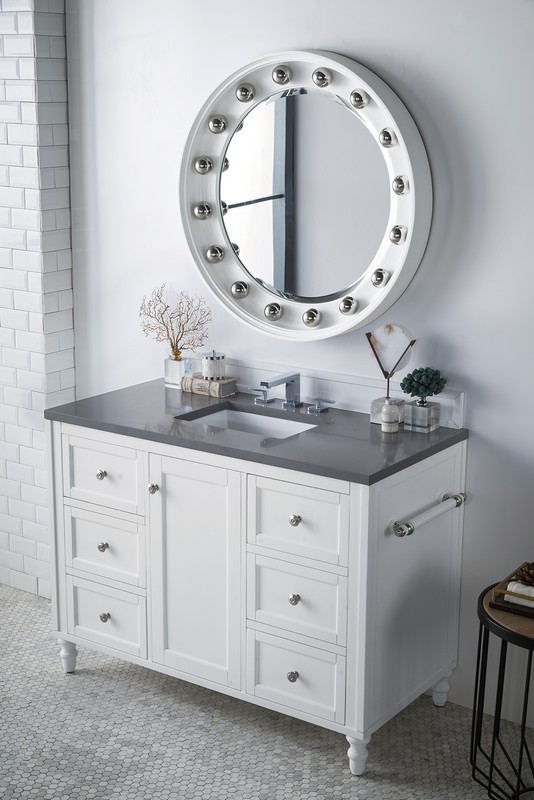 JAMES MARTIN 301-V48-BW-3GEX COPPER COVE ENCORE 48 INCH SINGLE VANITY IN BRIGHT WHITE WITH 3 CM GREY EXPO QUARTZ TOP WITH SINK