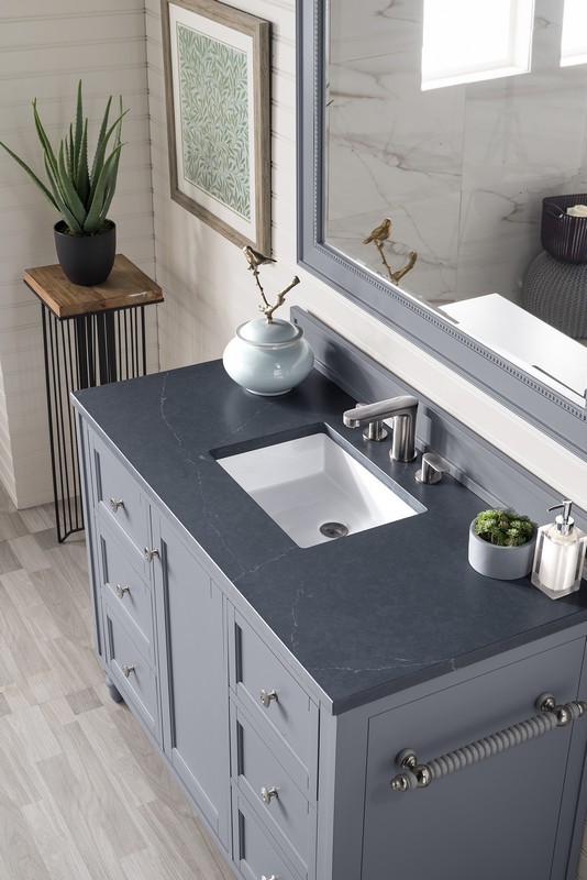 JAMES MARTIN 301-V48-SL-3CSP COPPER COVE ENCORE 48 INCH SINGLE VANITY IN SILVER GRAY WITH 3 CM CHARCOAL SOAPSTONE QUARTZ TOP WITH SINK