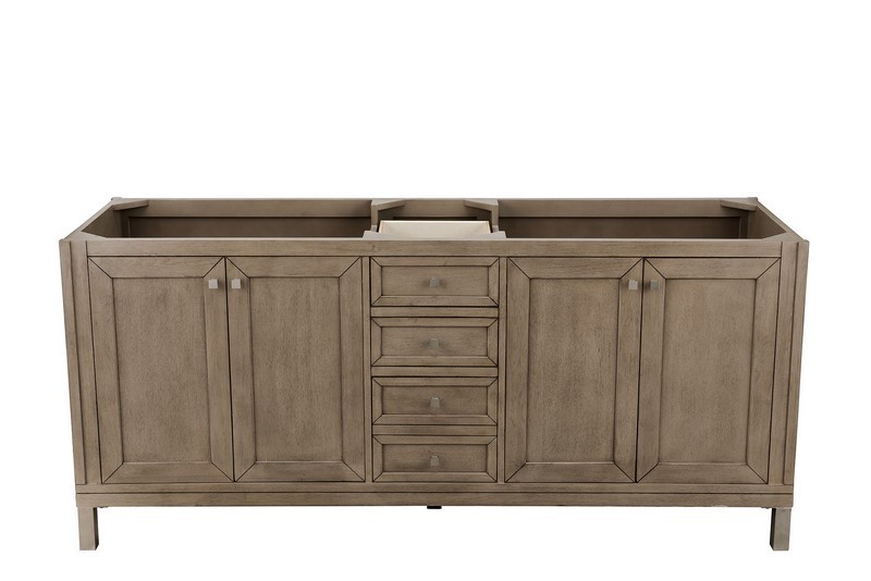 JAMES MARTIN 305-V72-WWW-3GEX CHICAGO 72 INCH DOUBLE VANITY IN WHITEWASHED WALNUT WITH 3 CM GREY EXPO QUARTZ TOP WITH SINK