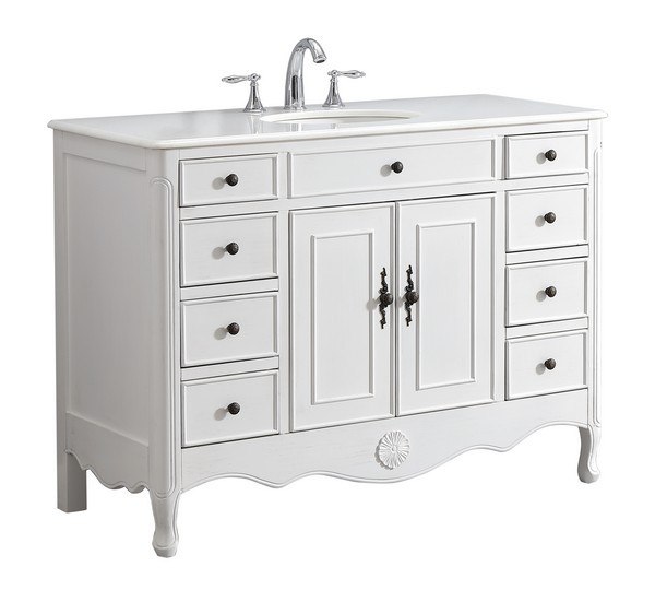 MODETTI MOD081AW-47 PROVENCE 46.5 INCH SINGLE BATHROOM VANITY SET IN ANTIQUE WHITE