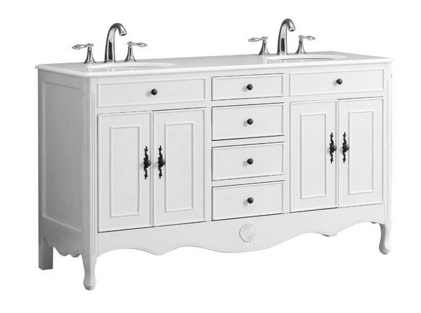 MODETTI MOD081AW-60 PROVENCE 60 DOUBLE BATHROOM VANITY SET IN ANTIQUE WHITE