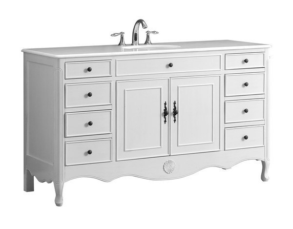 MODETTI MOD081AW-60S PROVENCE 60 INCH SINGLE BATHROOM VANITY SET IN ANTIQUE  WHITE