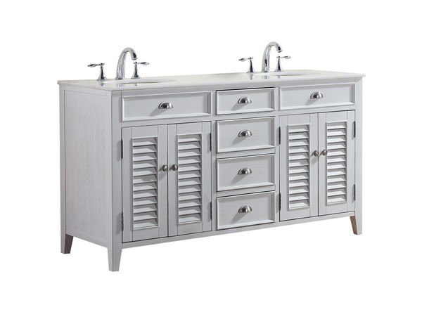 MODETTI MOD884WH-60 PALM BEACH 60 INCH DOUBLE BATHROOM VANITY SET IN WHITE