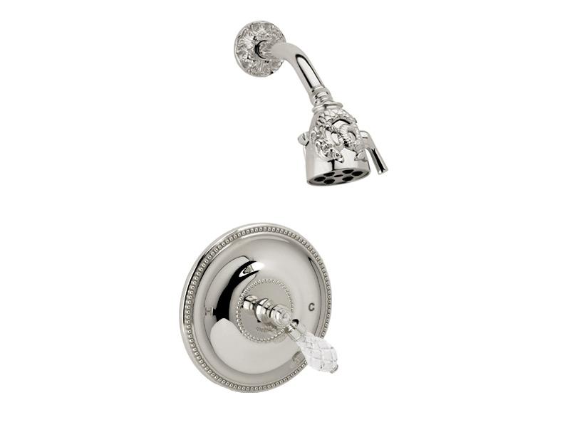 PHYLRICH PB3184 DOLPHIN WALL MOUNT PRESSURE BALANCE SHOWER SET WITH CUT CRYSTAL LEVER HANDLE