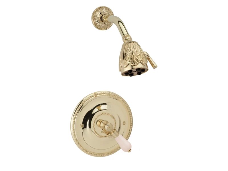 PHYLRICH PB3243 VERSAILLES WALL MOUNT PRESSURE BALANCE SHOWER SET WITH PINK ONYX LEVER HANDLE