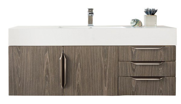 JAMES MARTIN 389-V48-AGR-A-DGG MERCER ISLAND 48 INCH SINGLE VANITY IN ASH GRAY WITH GLOSSY DARK GRAY SOLID SURFACE TOP