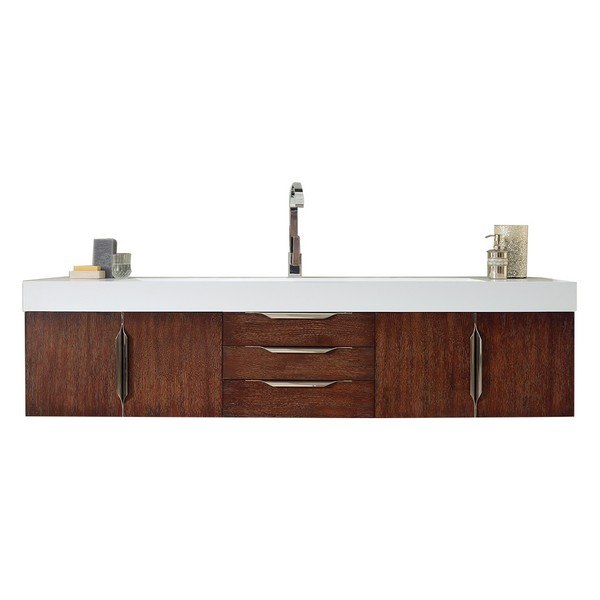 JAMES MARTIN 389-V72S-CFO-A-DGG MERCER ISLAND 72 INCH SINGLE VANITY IN COFFEE OAK WITH GLOSSY DARK GRAY SOLID SURFACE TOP