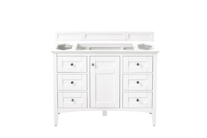 JAMES MARTIN 527-V48-BW-3GEX PALISADES 48 INCH SINGLE VANITY IN BRIGHT WHITE WITH 3 CM GREY EXPO QUARTZ TOP WITH SINK