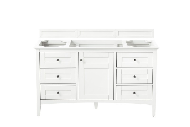 JAMES MARTIN 527-V60S-BW-3GEX PALISADES 60 INCH SINGLE VANITY IN BRIGHT WHITE WITH 3 CM GREY EXPO QUARTZ TOP WITH SINK