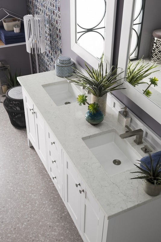 JAMES MARTIN 527-V72-BW-3EJP PALISADES 72 INCH DOUBLE VANITY IN BRIGHT WHITE WITH 3 CM ETERNAL JASMINE PEARL QUARTZ TOP WITH SINK