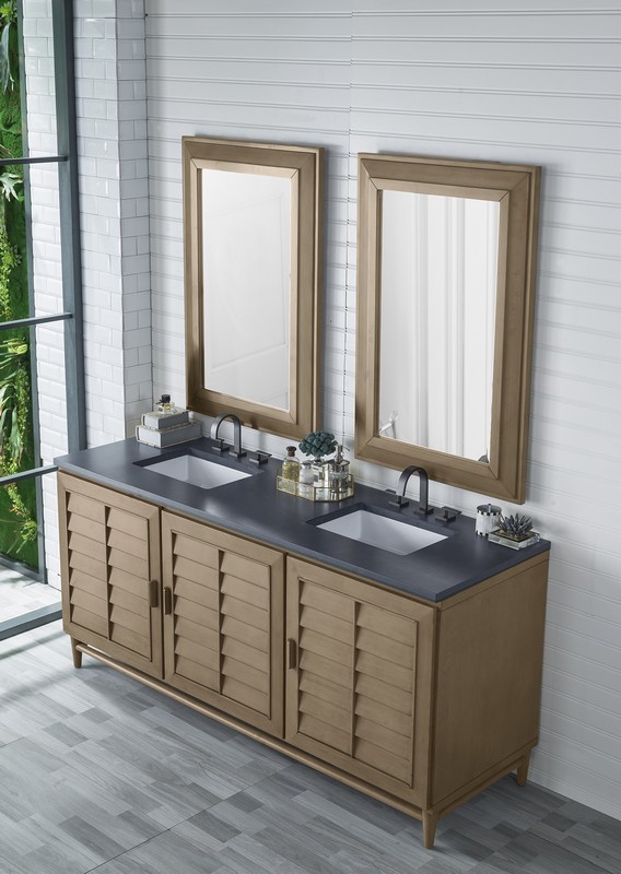 JAMES MARTIN 620-V72-WW-3CSP PORTLAND 72 INCH DOUBLE VANITY IN WHITEWASHED WALNUT WITH 3 CM CHARCOAL SOAPSTONE QUARTZ TOP WITH SINK