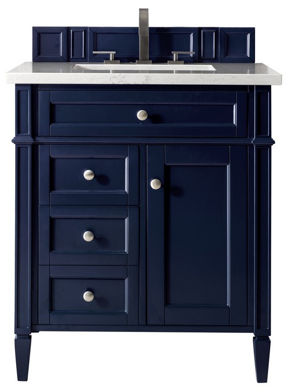 JAMES MARTIN 650-V30-VBL-3AF BRITTANY 30 INCH SINGLE VANITY IN VICTORY BLUE WITH 3 CM ARCTIC FALL SOLID SURFACE TOP