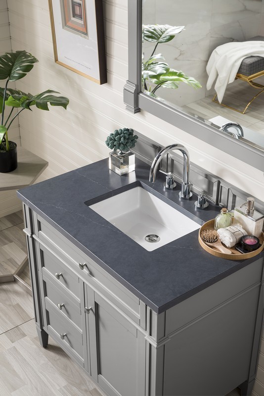 JAMES MARTIN 650-V36-UGR-3CSP BRITTANY 36 INCH URBAN GRAY SINGLE VANITY WITH 3 CM CHARCOAL SOAPSTONE QUARTZ TOP WITH SINK