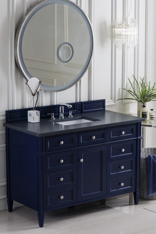 JAMES MARTIN 650-V48-VBL-3CSP BRITTANY 48 INCH VICTORY BLUE SINGLE VANITY WITH 3 CM CHARCOAL SOAPSTONE QUARTZ TOP WITH SINK