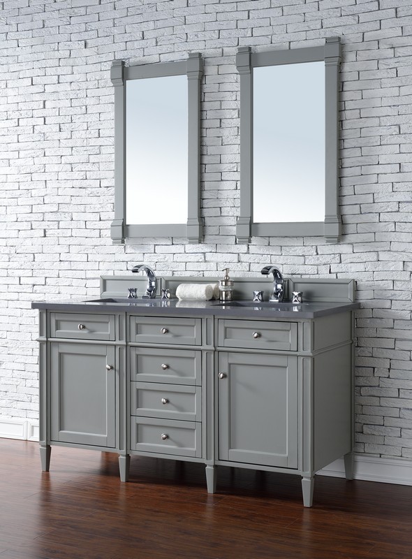 JAMES MARTIN 650-V60D-UGR-3CSP BRITTANY 60 INCH URBAN GRAY DOUBLE VANITY WITH 3 CM CHARCOAL SOAPSTONE QUARTZ TOP WITH SINK