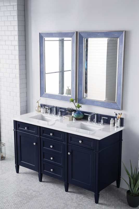 JAMES MARTIN 650-V60D-VBL-3AF BRITTANY 60 INCH VICTORY BLUE DOUBLE VANITY WITH 3 CM ARCTIC FALL SOLID SURFACE TOP