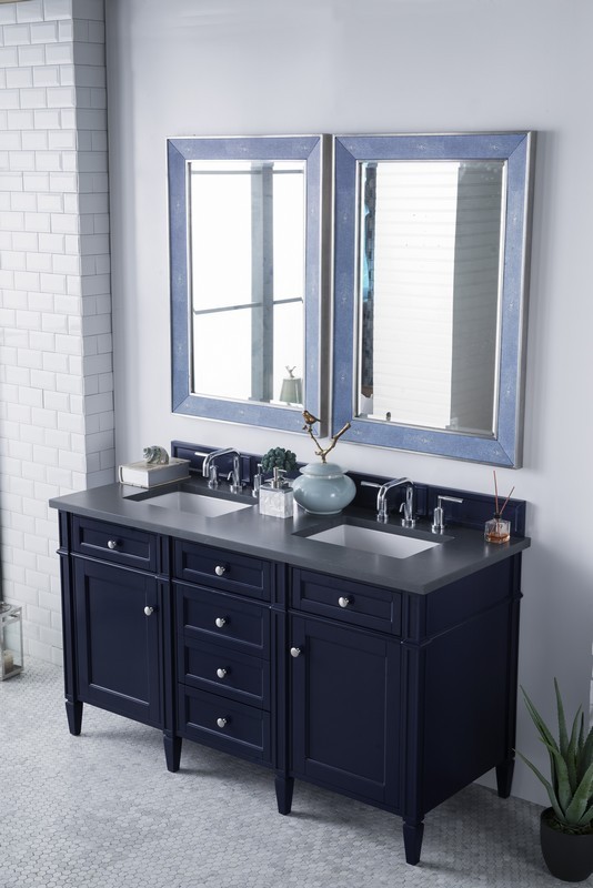 JAMES MARTIN 650-V60D-VBL-3CSP BRITTANY 60 INCH VICTORY BLUE DOUBLE VANITY WITH 3 CM CHARCOAL SOAPSTONE QUARTZ TOP WITH SINK