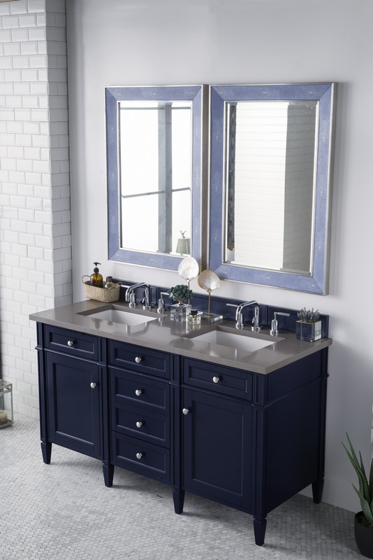 JAMES MARTIN 650-V60D-VBL-3GEX BRITTANY 60 INCH VICTORY BLUE DOUBLE VANITY WITH 3 CM GREY EXPO QUARTZ TOP WITH SINK