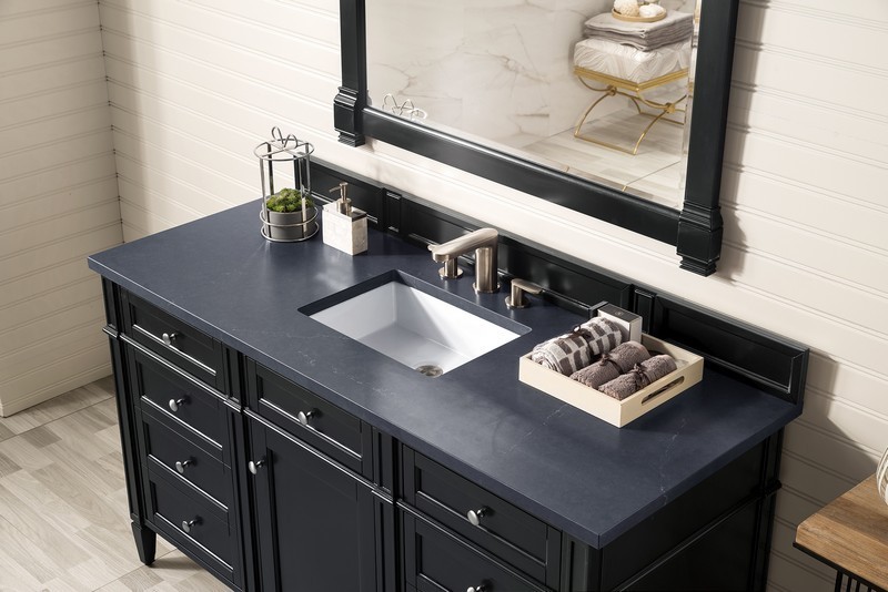 JAMES MARTIN 650-V60S-BKO-3CSP BRITTANY 60 INCH SINGLE VANITY IN BLACK ONYX WITH 3 CM CHARCOAL SOAPSTONE QUARTZ TOP WITH SINK