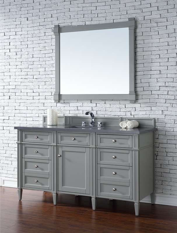 JAMES MARTIN 650-V60S-UGR-3CSP BRITTANY 60 INCH URBAN GRAY SINGLE VANITY WITH 3 CM CHARCOAL SOAPSTONE QUARTZ TOP WITH SINK