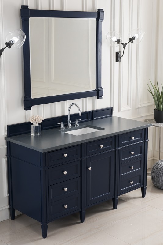 JAMES MARTIN 650-V60S-VBL-3CSP BRITTANY 60 INCH VICTORY BLUE SINGLE VANITY WITH 3 CM CHARCOAL SOAPSTONE QUARTZ TOP WITH SINK