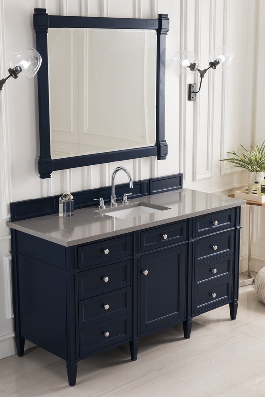 JAMES MARTIN 650-V60S-VBL-3GEX BRITTANY 60 INCH VICTORY BLUE SINGLE VANITY WITH 3 CM GREY EXPO QUARTZ TOP WITH SINK