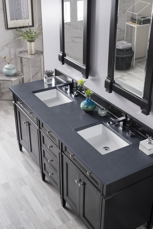 JAMES MARTIN 650-V72-BKO-3CSP BRITTANY 72 INCH BLACK ONYX DOUBLE VANITY WITH 3 CM CHARCOAL SOAPSTONE QUARTZ TOP WITH SINK
