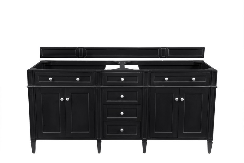 JAMES MARTIN 650-V72-BKO-3GEX BRITTANY 72 INCH BLACK ONYX DOUBLE VANITY WITH 3 CM GREY EXPO QUARTZ TOP WITH SINK