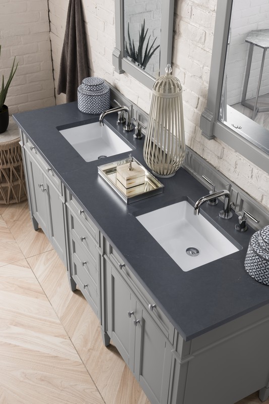 JAMES MARTIN 650-V72-UGR-3CSP BRITTANY 72 INCH URBAN GRAY DOUBLE VANITY WITH 3 CM CHARCOAL SOAPSTONE QUARTZ TOP WITH SINK