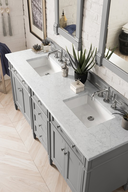 JAMES MARTIN 650-V72-UGR-3EJP BRITTANY 72 INCH URBAN GRAY DOUBLE VANITY WITH 3 CM ETERNAL JASMINE PEARL QUARTZ TOP WITH SINK