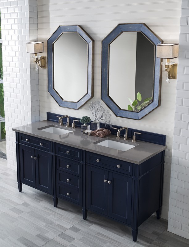 JAMES MARTIN 650-V72-VBL-3GEX BRITTANY 72 INCH VICTORY BLUE DOUBLE VANITY WITH 3 CM GREY EXPO QUARTZ TOP WITH SINK
