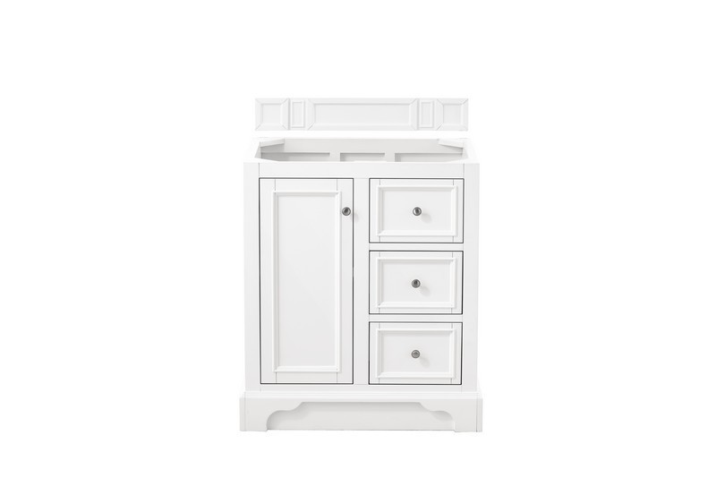 JAMES MARTIN 825-V30-BW-3GEX DE SOTO 31 INCH SINGLE VANITY IN BRIGHT WHITE WITH 3 CM GREY EXPO QUARTZ TOP WITH SINK