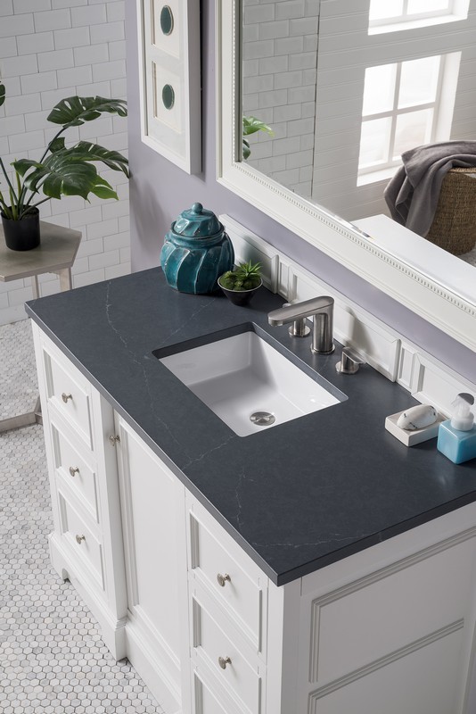 JAMES MARTIN 825-V48-BW-3CSP DE SOTO 49 INCH SINGLE VANITY IN BRIGHT WHITE WITH 3 CM CHARCOAL SOAPSTONE QUARTZ TOP WITH SINK