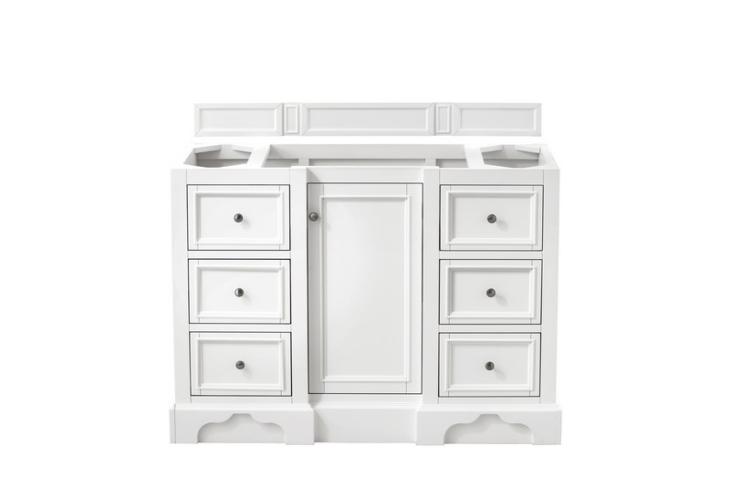 JAMES MARTIN 825-V48-BW-3GEX DE SOTO 49 INCH SINGLE VANITY IN BRIGHT WHITE WITH 3 CM GREY EXPO QUARTZ TOP WITH SINK
