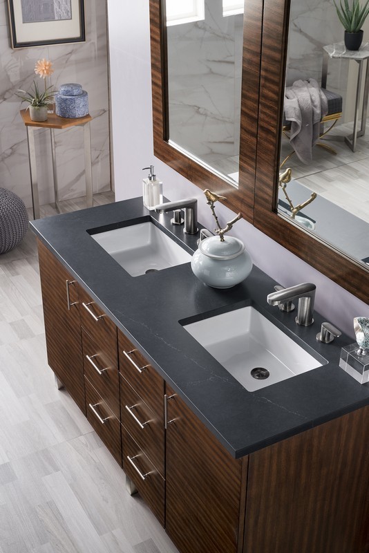 JAMES MARTIN 850-V60D-AWT-3CSP METROPOLITAN 60 INCH DOUBLE VANITY IN AMERICAN WALNUT WITH 3 CM CHARCOAL SOAPSTONE QUARTZ TOP WITH SINK