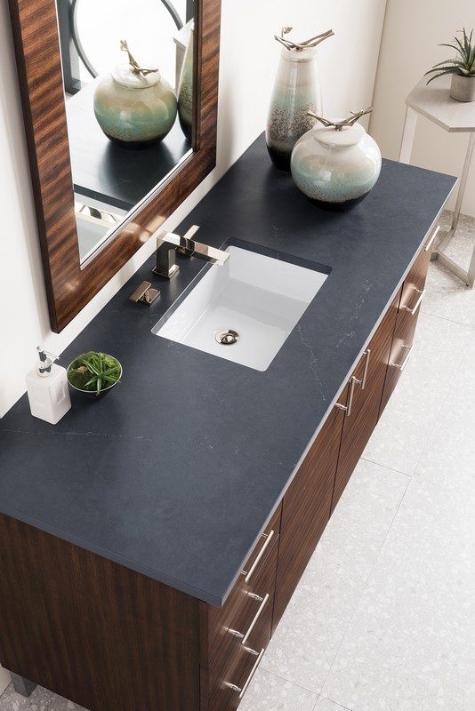 JAMES MARTIN 850-V60S-AWT-3CSP METROPOLITAN 60 INCH SINGLE VANITY IN AMERICAN WALNUT WITH 3 CM CHARCOAL SOAPSTONE QUARTZ TOP WITH SINK