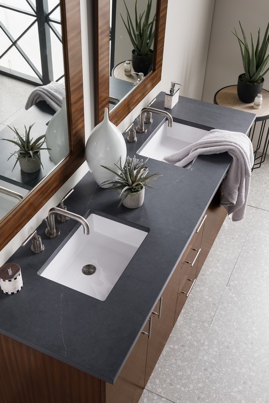JAMES MARTIN 850-V72-AWT-3CSP METROPOLITAN 72 INCH DOUBLE VANITY IN AMERICAN WALNUT WITH 3 CM CHARCOAL SOAPSTONE QUARTZ TOP WITH SINK